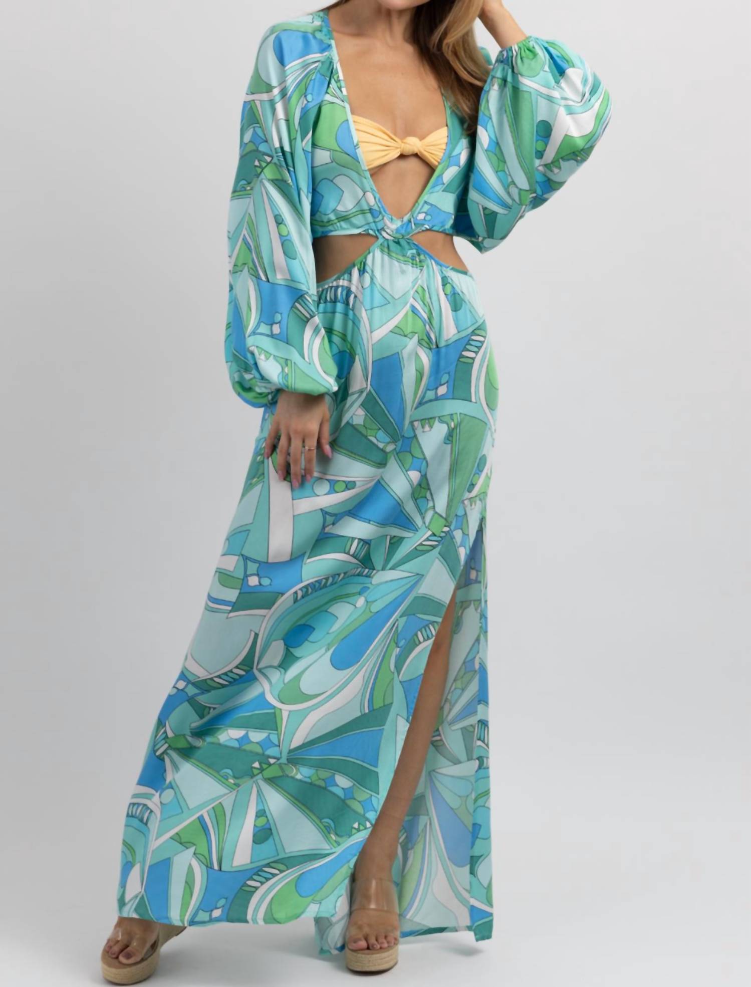 

Накидка с вырезом Positano Print In Blue OLIVACEOUS, синий