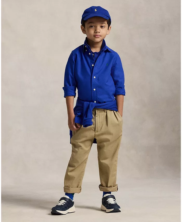 

Детская и мальчиковая рубашка из оксфордского хлопка с технологией garment-dyed Polo Ralph Lauren, синий