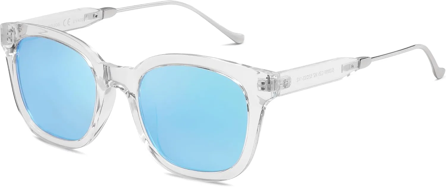 

Классические квадратные поляризованные солнцезащитные очки SOJOS для женщин и мужчин в стиле ретро с защитой от УФ-излучения UV400 SJ2050, Clear/Blue Mirrored