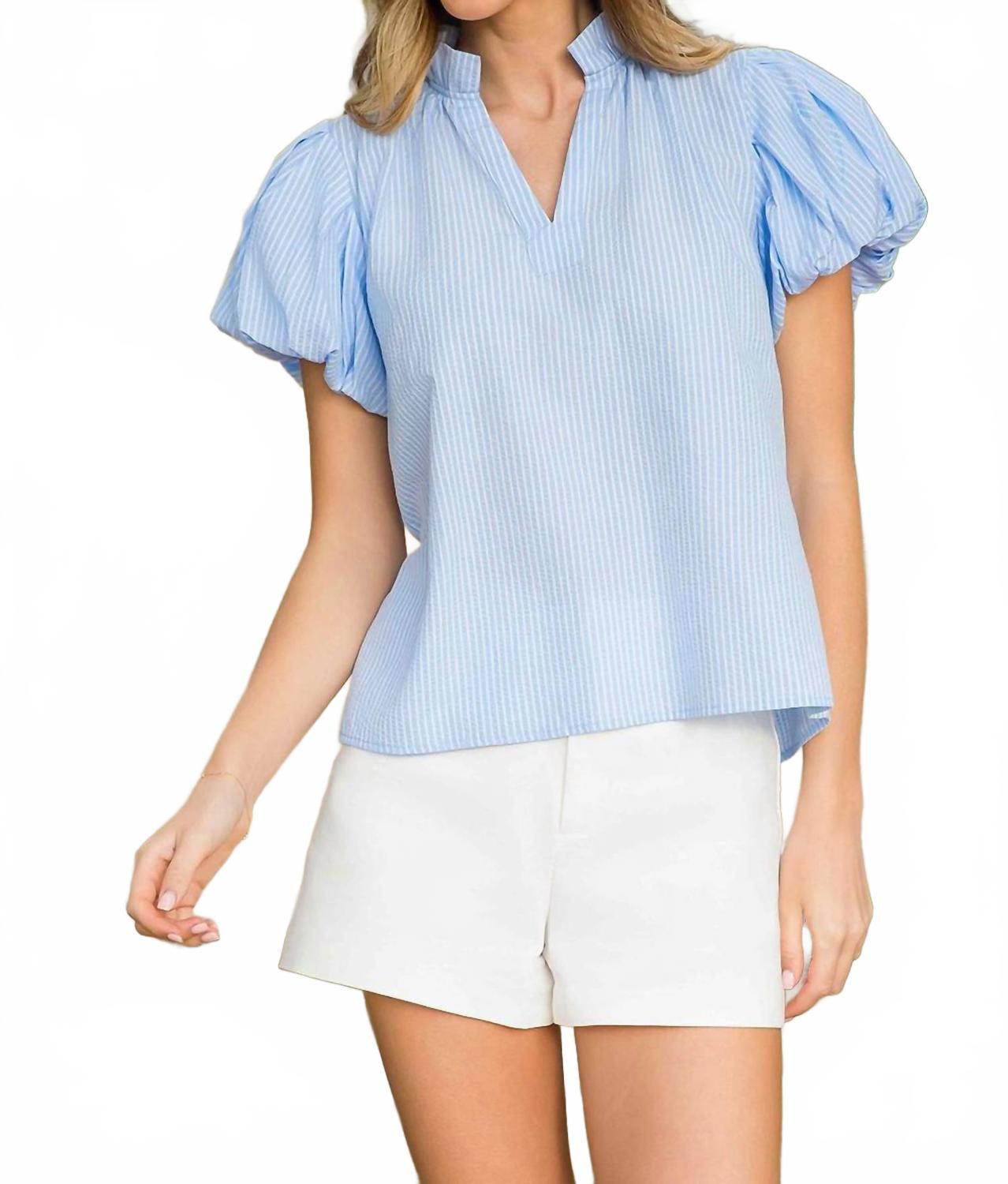 

Полосатый топ с рукавами-фонариками синего цвета Thml, синий