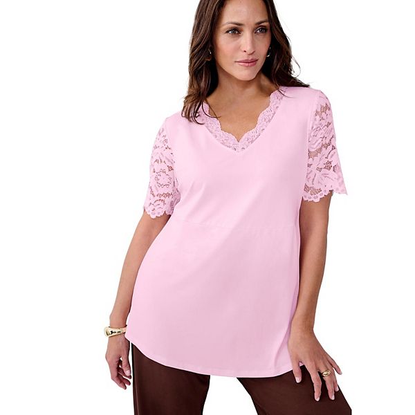 

Женский топ с V-образным вырезом и кружевной отделкой plus size Jessica London