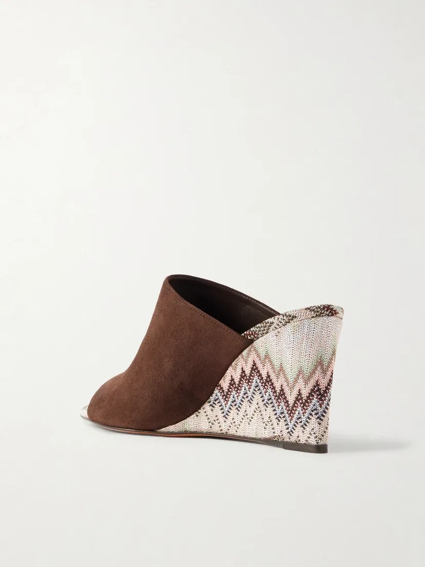 Мюли на танкетке Mabel из замши с плетением в полоску Missoni, черный — фото 3