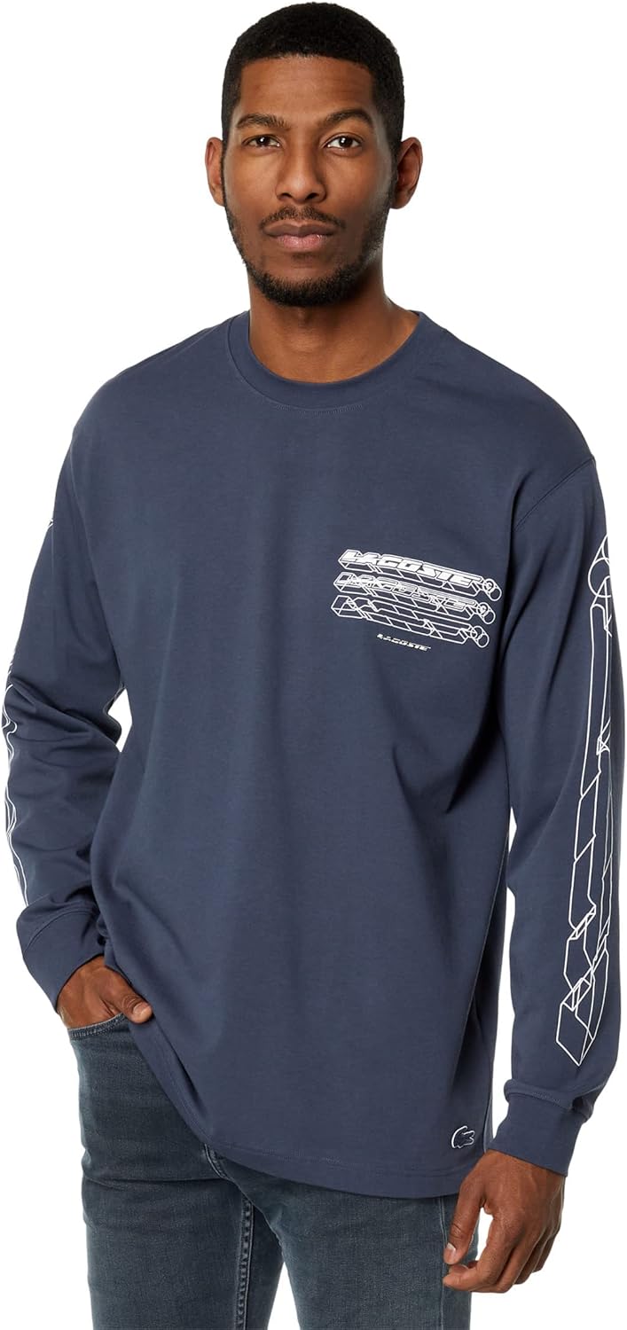 

Футболка Lacoste мужская с длинным рукавом, свободного кроя, с принтом, Blue Night