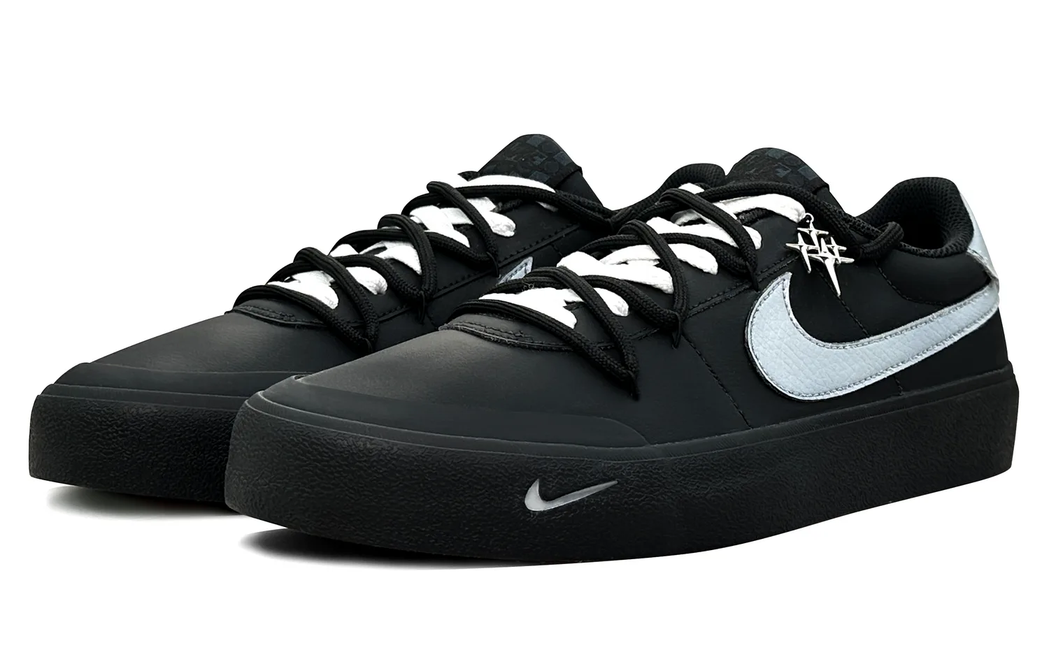 Nike Кроссовки для скейтбординга мужские Court Shot Divergent Electromagnetic Wave, Shimmery Cat Low top черные серебристые — фото 4