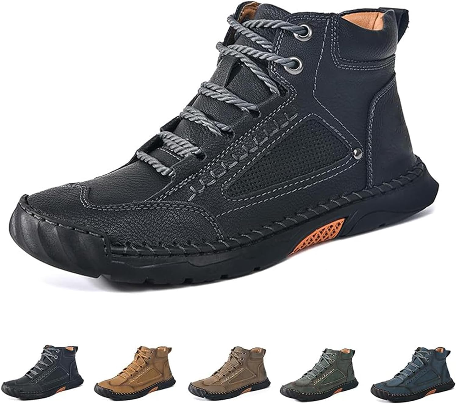 

Мужские удобные кожаные ботинки ручной работы - водонепроницаемые, с поддержкой свода стопы и снижением давления Generic, черный