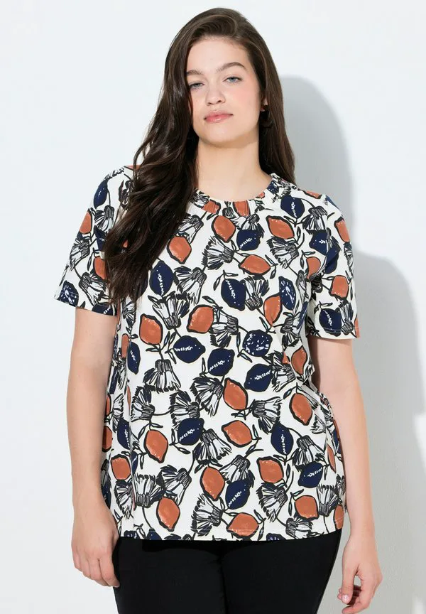 

Футболка с принтом лимона Ulla Popken, Off White, Желтый, Футболка с принтом лимона Ulla Popken, Off White