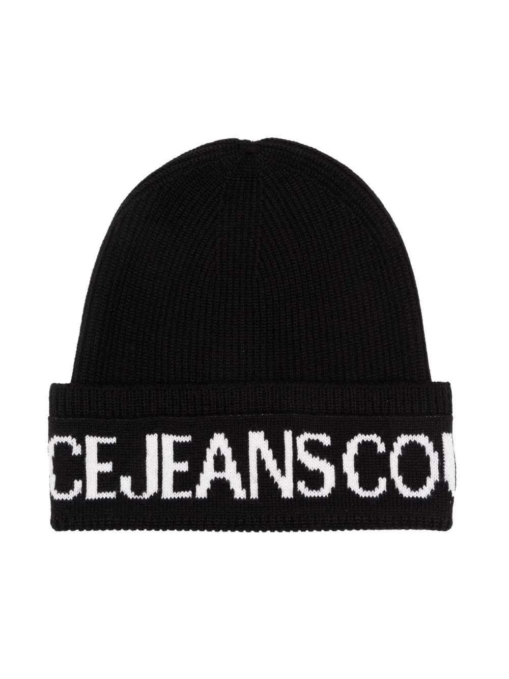 

Шапка бини в рубчик с логотипом Versace Jeans Couture, черный