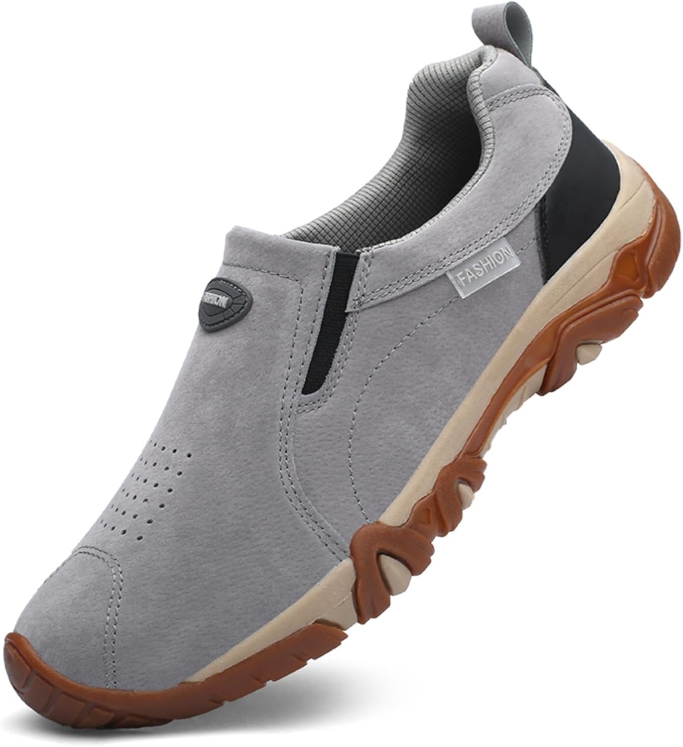 

Мужские модные кожаные кроссовки Boaobaihuo с эластичной застежкой, слипоны, для скалолазания, с круглым носком, нескользящие, для активного отдыха на улице, походов, вождения и горного туризма, серый