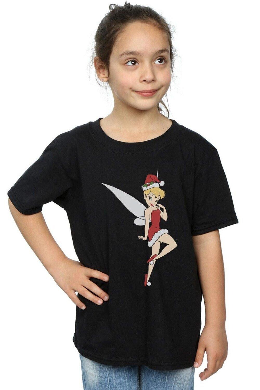 

Рождественская хлопковая футболка Tinker Bell Disney, черный