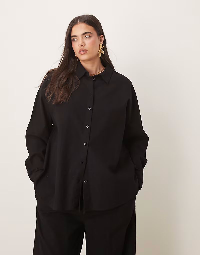 

Рубашка свободного кроя из льняного материала ASOS DESIGN Curve черного цвета