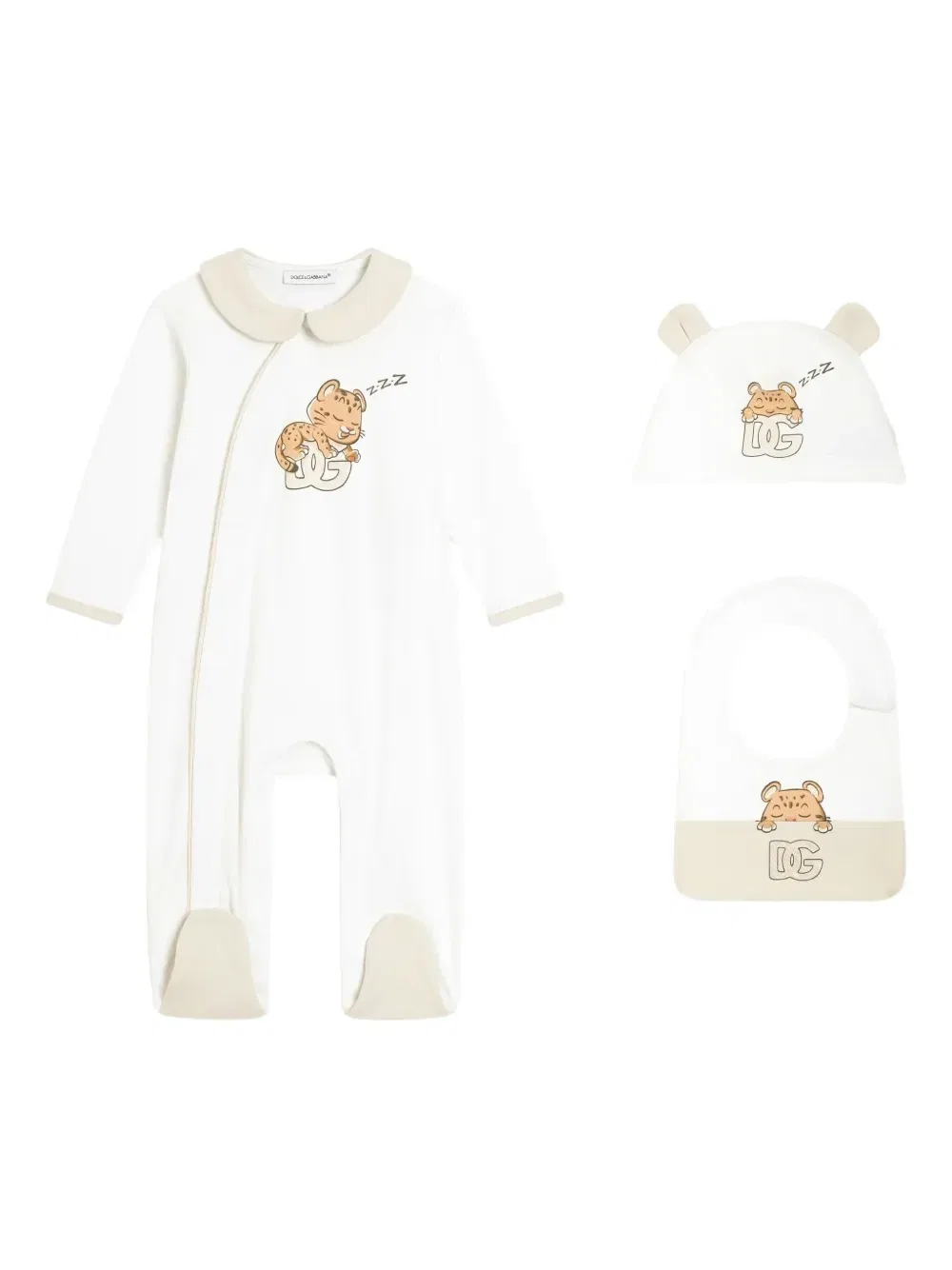 Комплект для новорожденного с леопардовым принтом Dolce & Gabbana Kids, белый