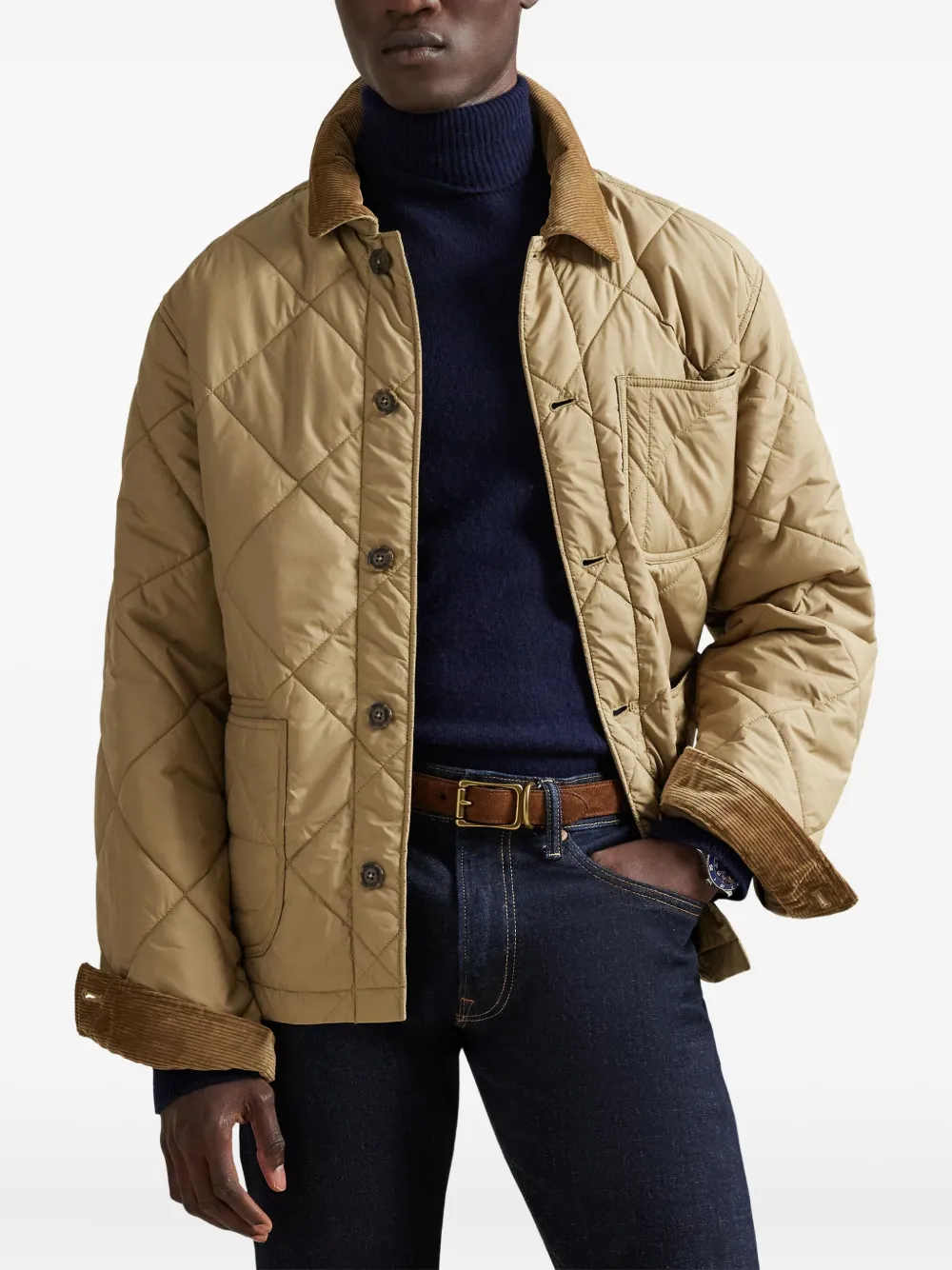 Стеганая куртка с вельветовой отделкой Polo Ralph Lauren, бежевый — фото 3