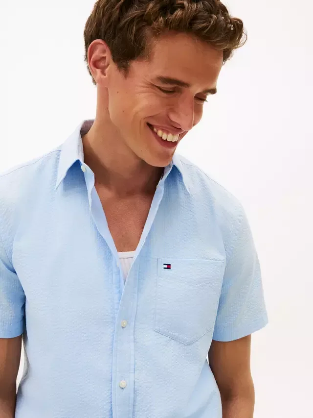 Хлопковая футболка стандартного кроя с логотипом флага, светло-голубая Tommy Hilfiger — фото 4