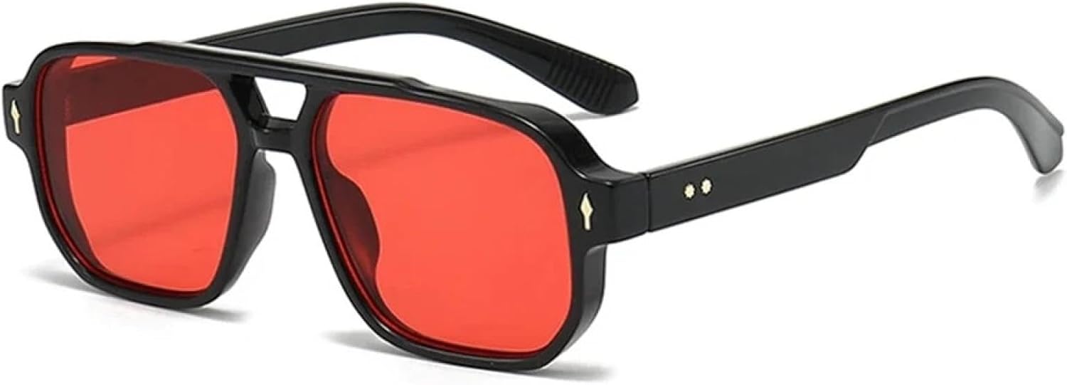 

Винтажные мужские солнцезащитные очки с двойной перемычкой, модные женские очки с линзами Tea Ocean, трендовые очки с заклепками, защита от УФ-излучения UV400 TVTBBVV, Black Red