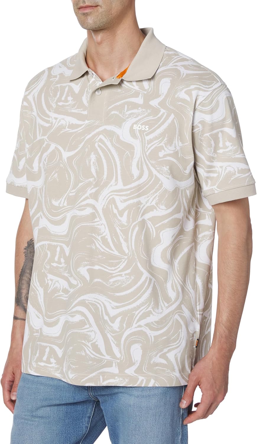 

BOSS Мужская поло с принтом из хлопка с коротким рукавом, Taupe Paisley, Коричневый, BOSS Мужская поло с принтом из хлопка с коротким рукавом, Taupe Paisley