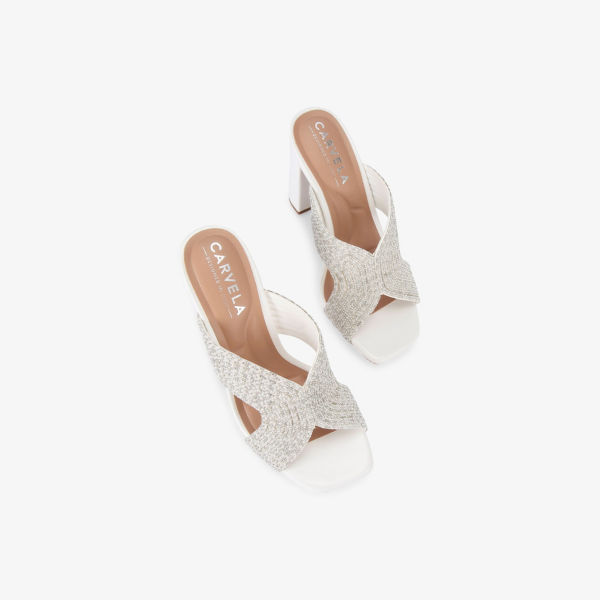 Босоножки Carvela Папарацци на каблуке с жемчужным декором из искусственной кожи, белый — фото 2
