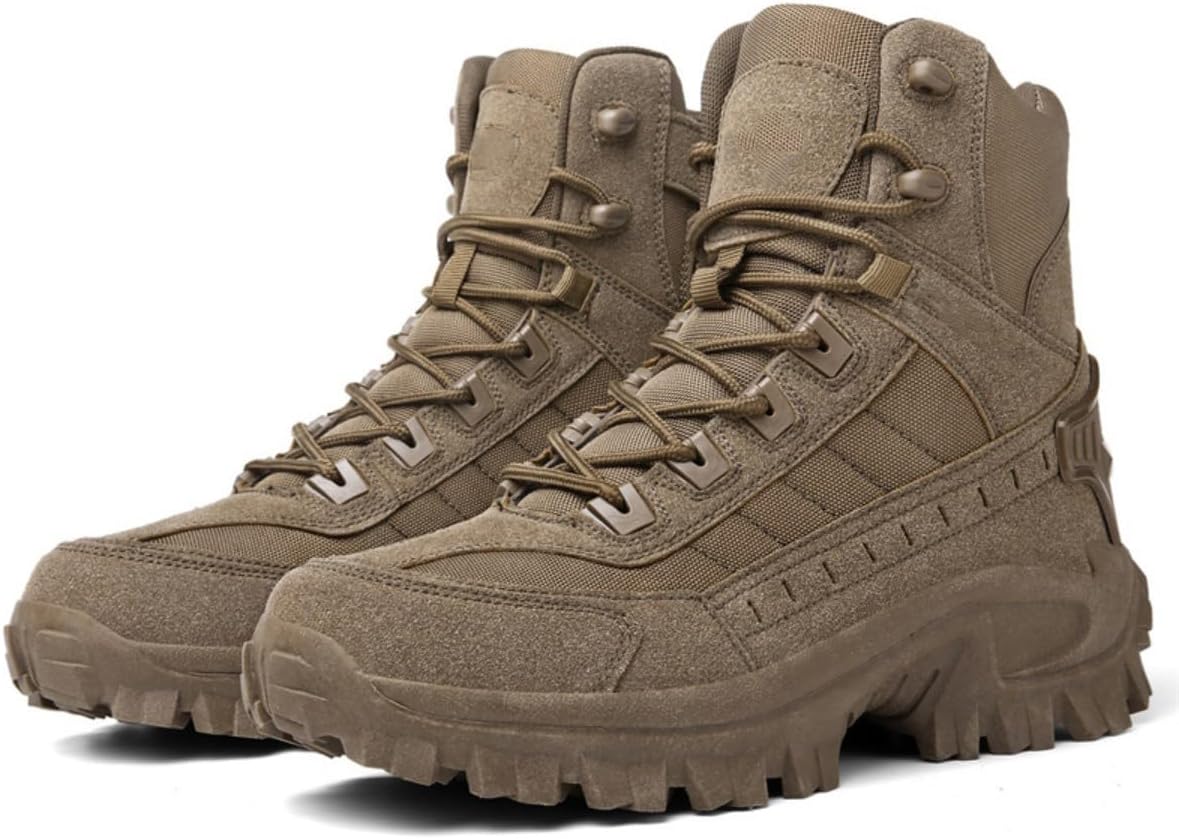 

Мужские боевые ботинки Bitiger с боковой молнией, на липучке, для повседневной носки, походов и тактических операций, коричневый