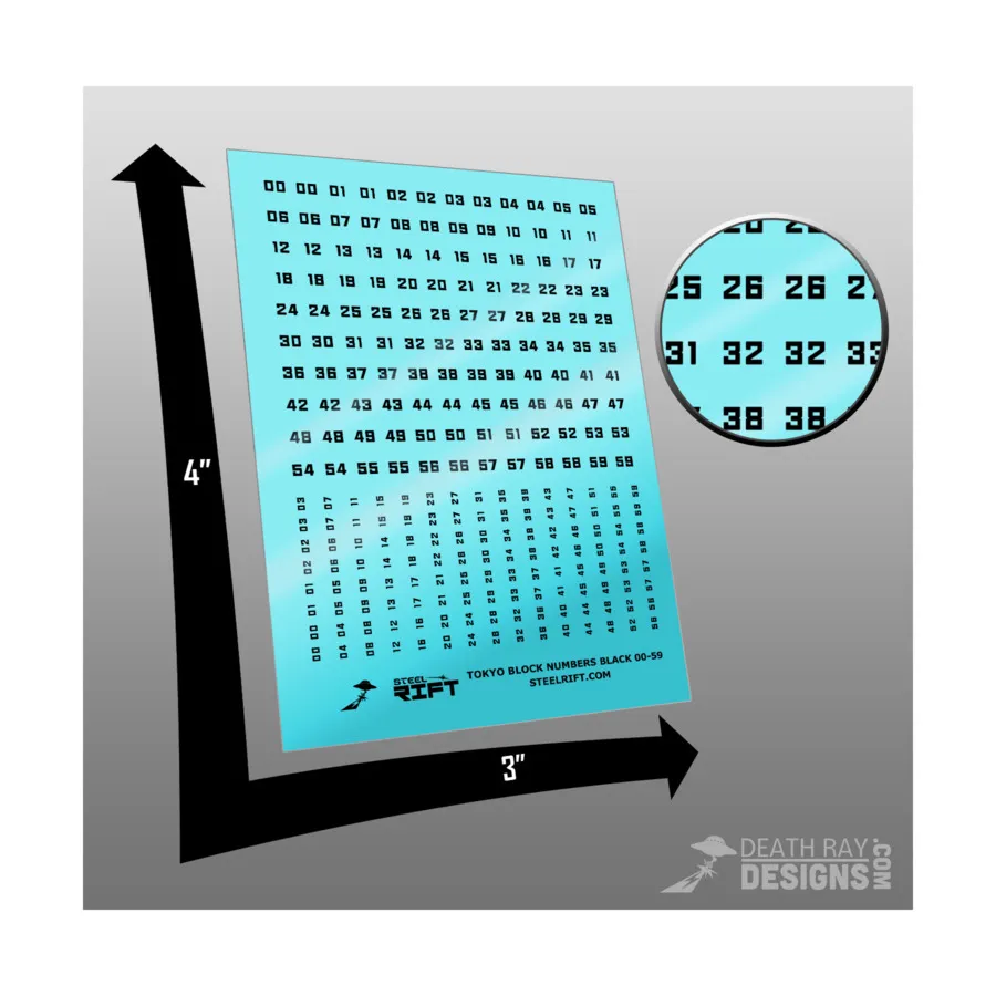 

Блоки Токио с номерами 0–59 — черные, Steel Rift - Decals, Numbers