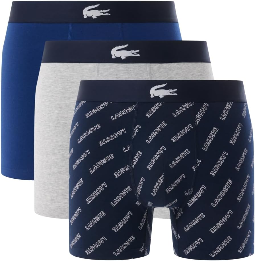 

Lacoste мужские хлопковые стрейч боксеры с диагональным принтом, 3 шт, Navy Blue/White/Dove Grey/Deep Ocean