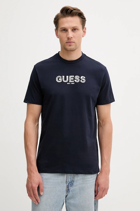 

Хлопковая футболка Guess, темно-синий
