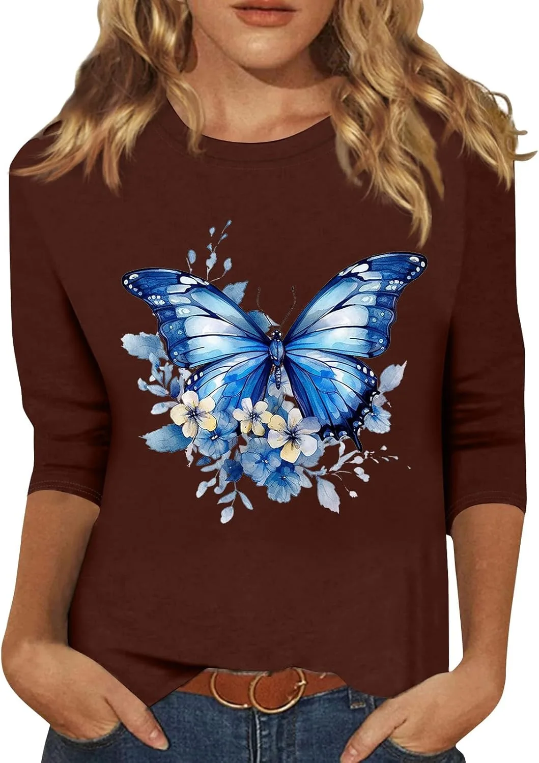 

Летний топ для женщин с 3/4 рукавом и графическим принтом FQZWONG