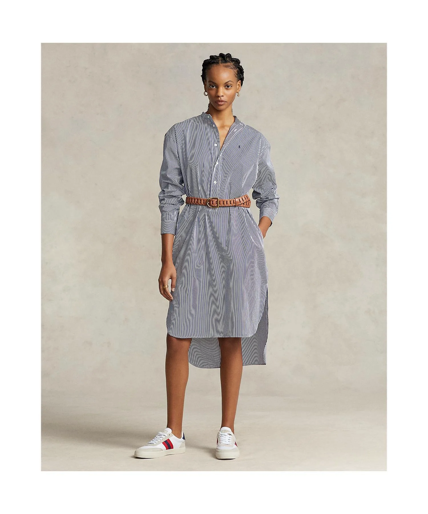 Платье-рубашка в полоску из хлопка Polo Ralph Lauren, 100 Blue