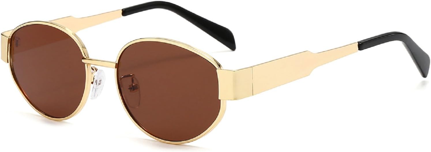 

Женские солнцезащитные очки в маленькой металлической оправе овальной формы, модные, класса люкс, с защитой от УФ-излучения UV400, мужские винтажные солнцезащитные очки mincl, Gold Brown