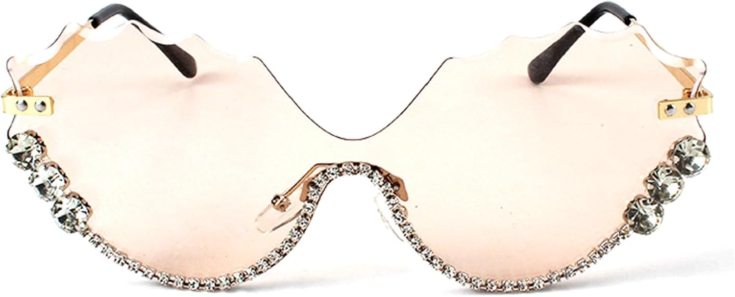 

Забавные солнцезащитные очки в оправе с драгоценными камнями для костюмированной вечеринки, украшенные стразами, женские солнцезащитные очки без оправы «кошачий глаз», оригинальные очки с бриллиантами mincl, Champagne