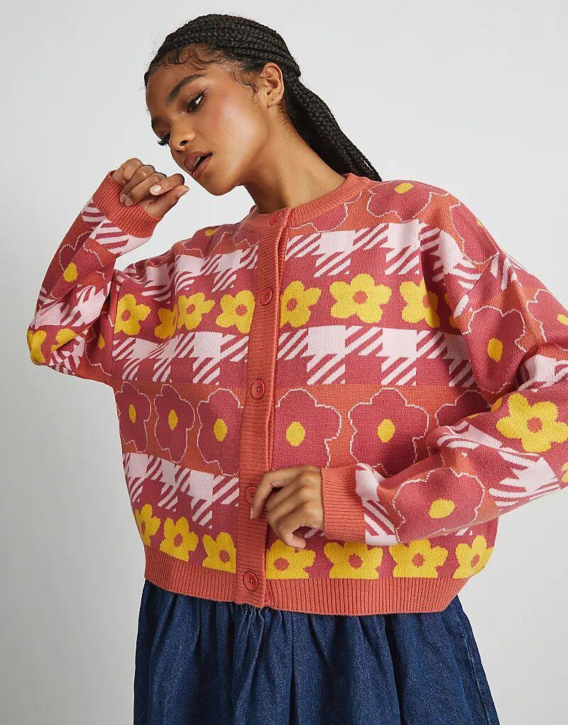 

Вязаный кардиган Skinnydip London с узором «гусиная лапка» оранжевого цвета