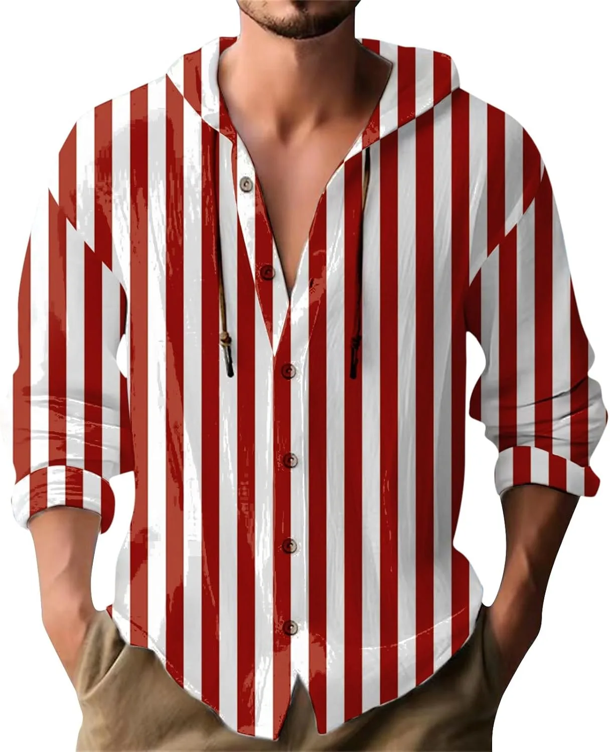 

Мужская модная толстовка с полосками, cotton linen, на пуговицах