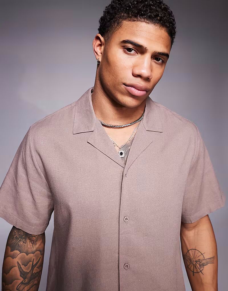 

Пляжная рубашка с короткими рукавами цвета «камень» South Beach