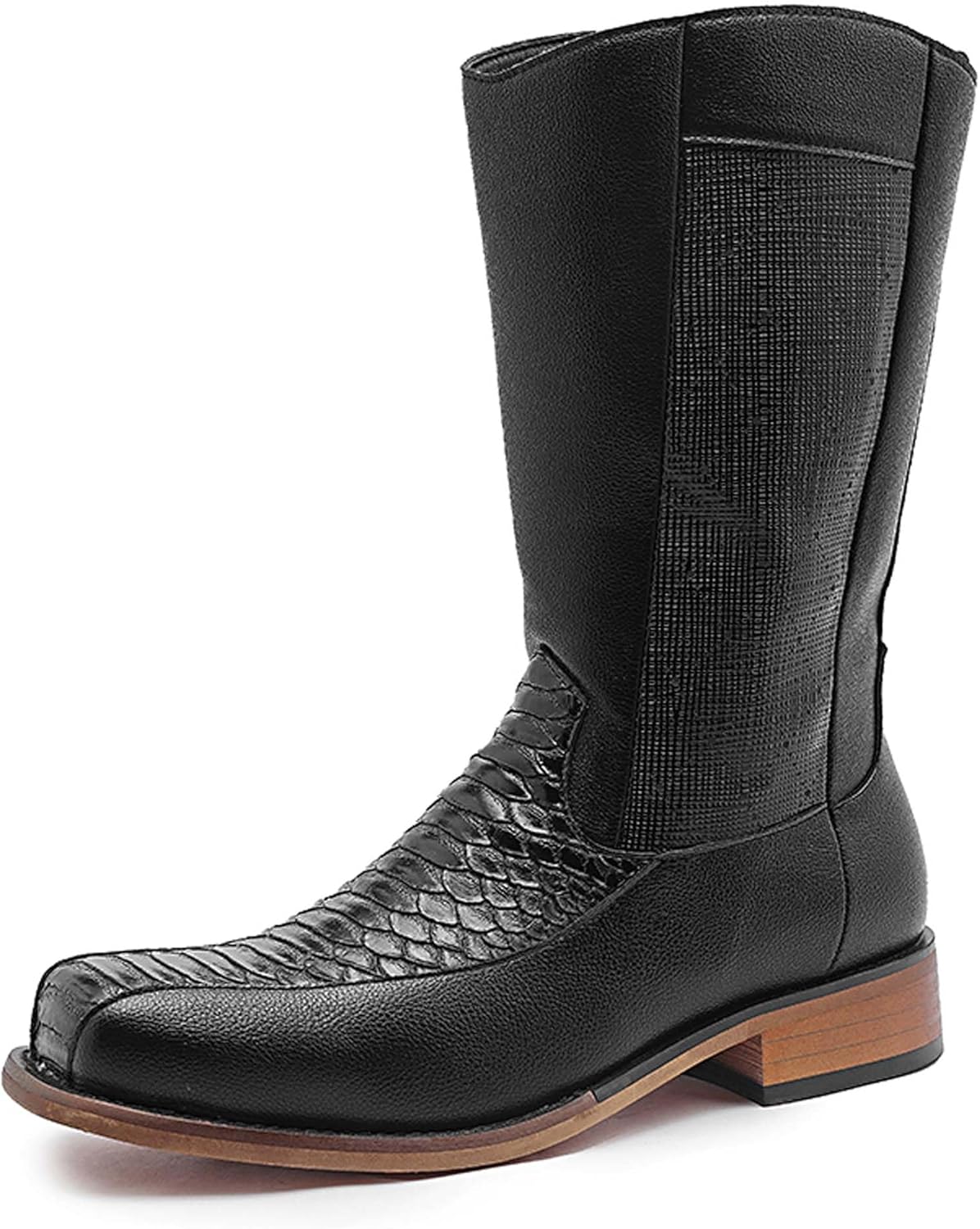 

Мужские модные ковбойские сапоги с ретро квадратным носком, черные, коричневые западные сапоги в стиле кантри, антискользящие, износостойкие, униформа, формальная и повседневная обувь из кожи Generic