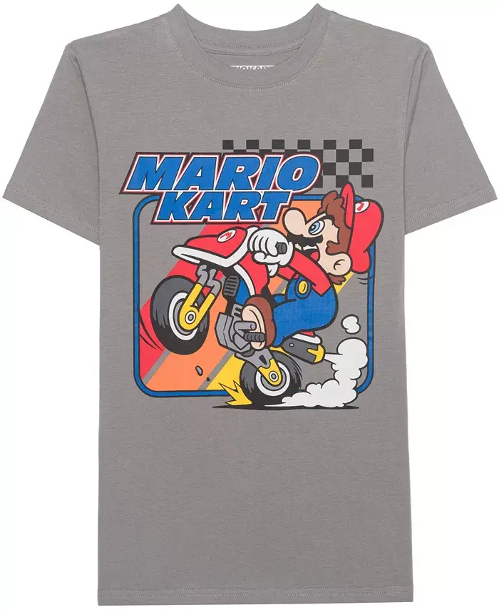 

Мальчиковая футболка с коротким рукавом в клетку и полоску, размеры 5-20 Mario Bros., серый