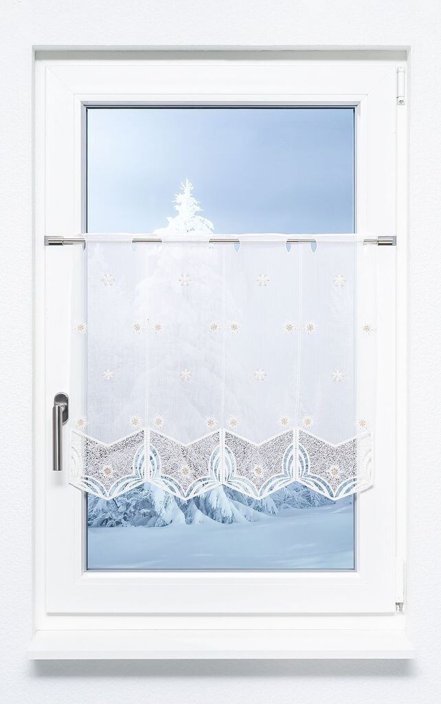 

Панельная штора Plauener Spitze - снежные цветы (Ш х В) 80см*55см золото/золото-белый