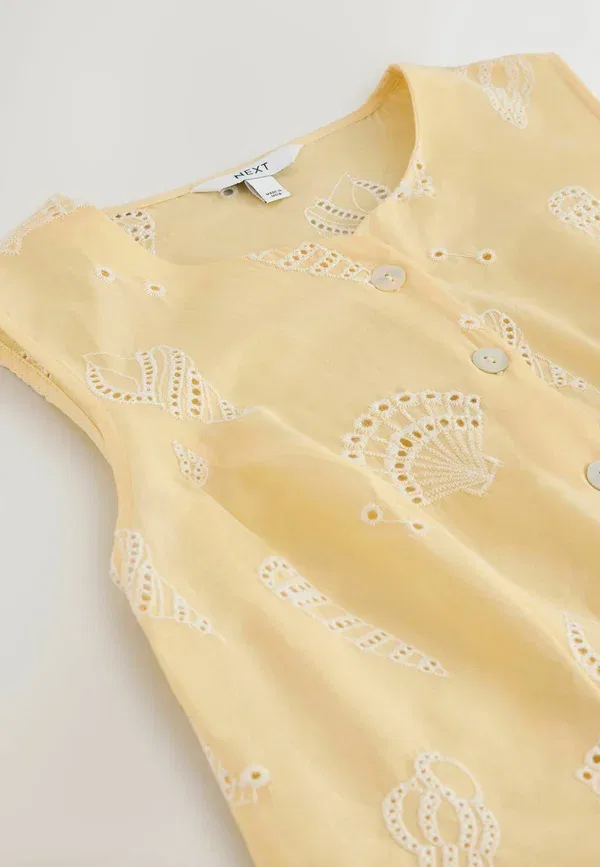 Топ Regular fit broderie button front top Next, желтый — фото 3