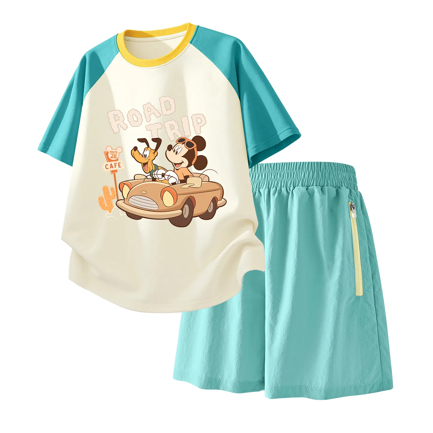 Детский спортивный костюм Casual Sportswear 2 Piece Set Disney, Coconut Palm Mickey K Brown Yellow+Solid Color Camellia Green — фото 4