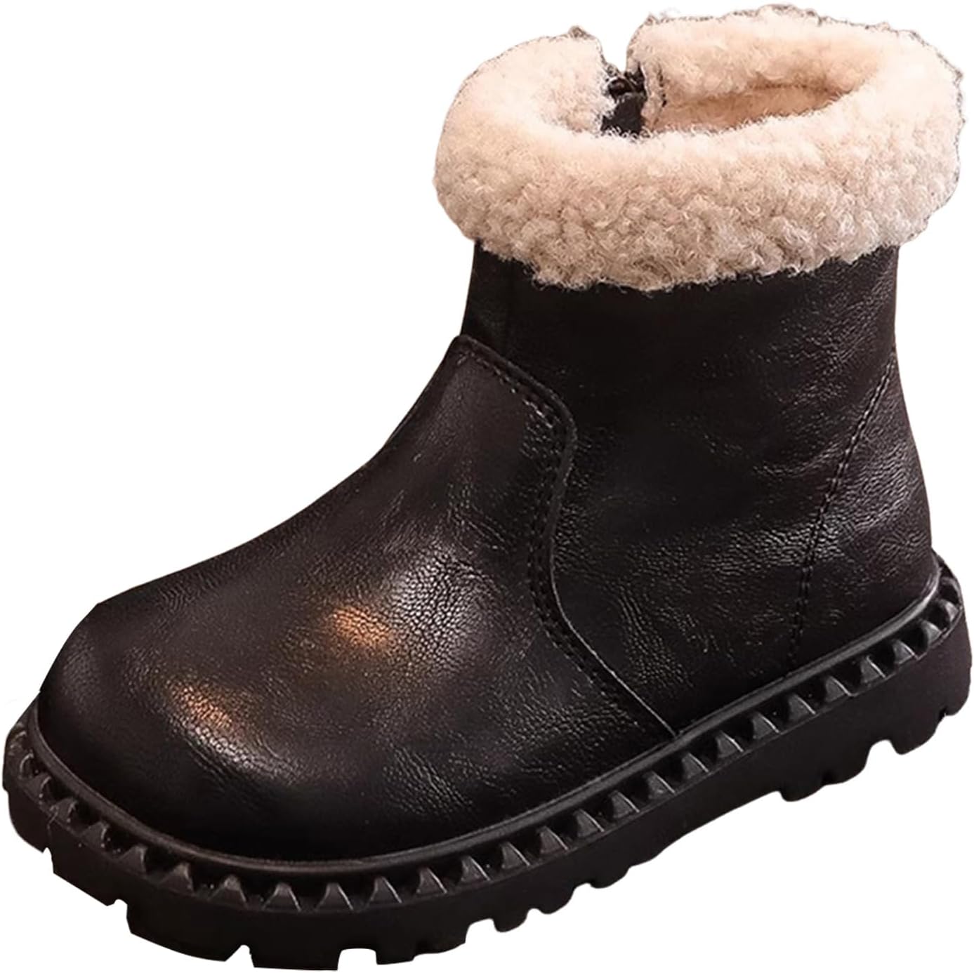 

Детские зимние короткие ботинки IWIHMIV для девочек, с теплой подкладкой, толстой подошвой, противоскользящие, удобные, с боковой молнией, Black