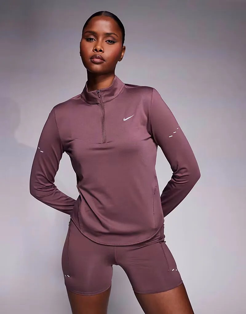Футболка Nike Running Swift Dri-FIT с длинными рукавами и молнией до середины груди, темно-фиолетовая