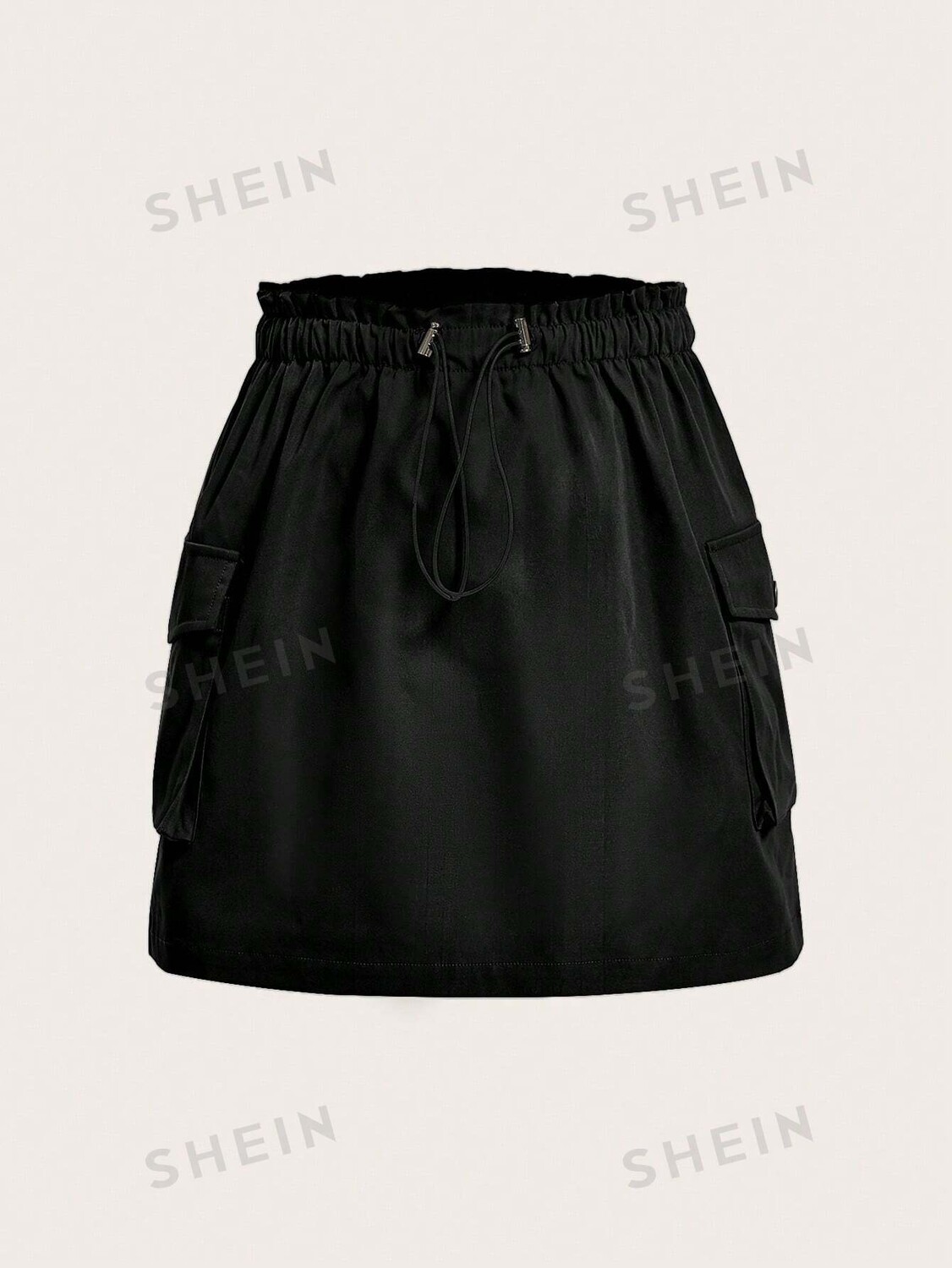 

EZwear Плюс Размер Женская тканая юбка с завязками на талии Shein, черный