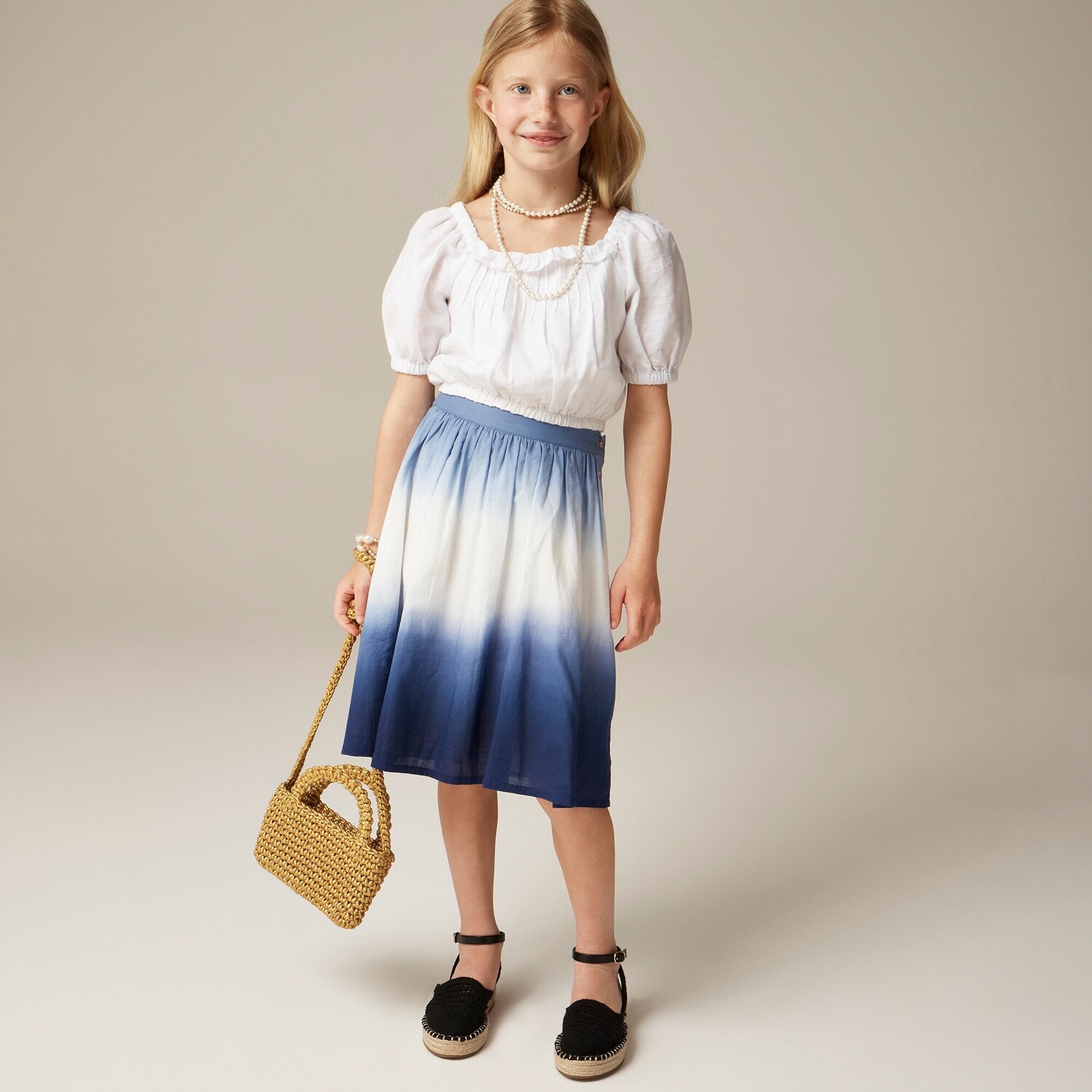 

Юбка миди для девочек в цвете dip-dye J.Crew, белый