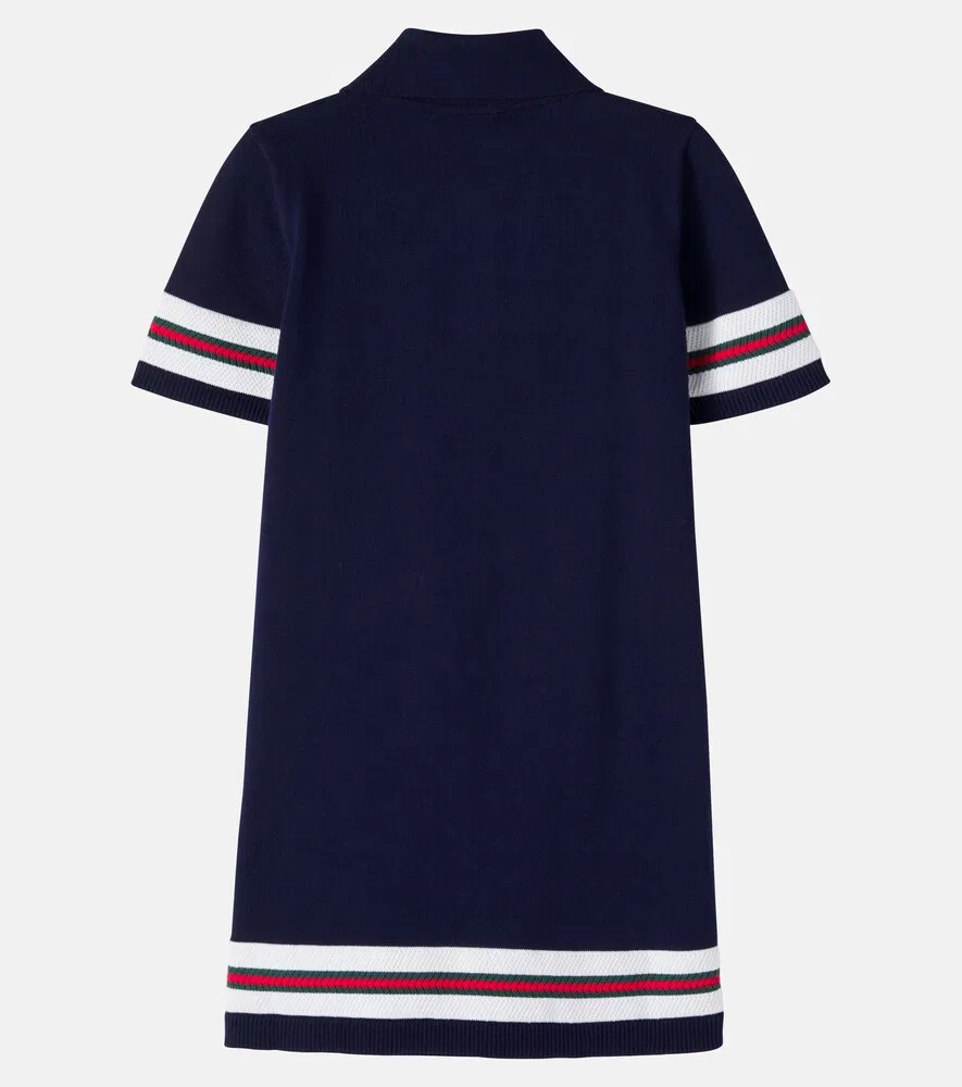 Полосатое хлопковое платье-поло Gucci Kids, синий — фото 2