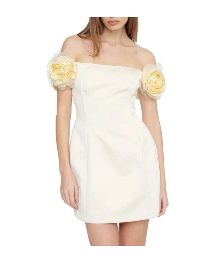 

Структурированное платье-халат с рукавами, открывающими плечи. Elisabetta Franchi, бежевый