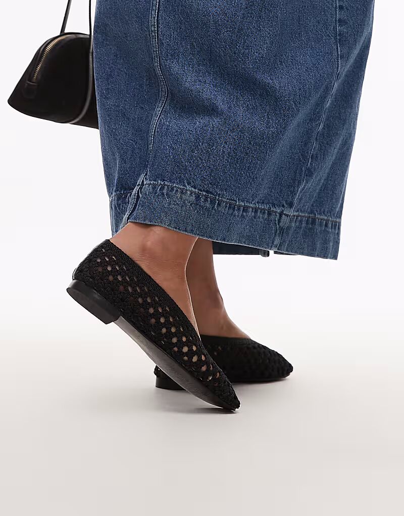 Плоские туфли Topshop Beatti плетеные черного цвета — фото 3