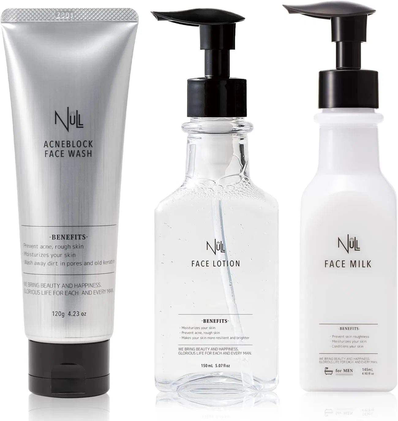 Набор для умывания, лосьон и эмульсия от акне и грубой кожи Mens Null 3-Step, 150 мл, лимонно-цитрусовый аромат
