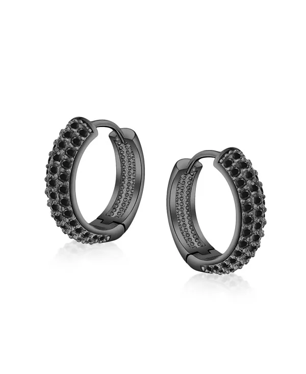 

Модные серьги-кольца с тремя рядами кубического циркония, черные розы, прозрачное паве, посеребренные, средние Bling Jewelry, black