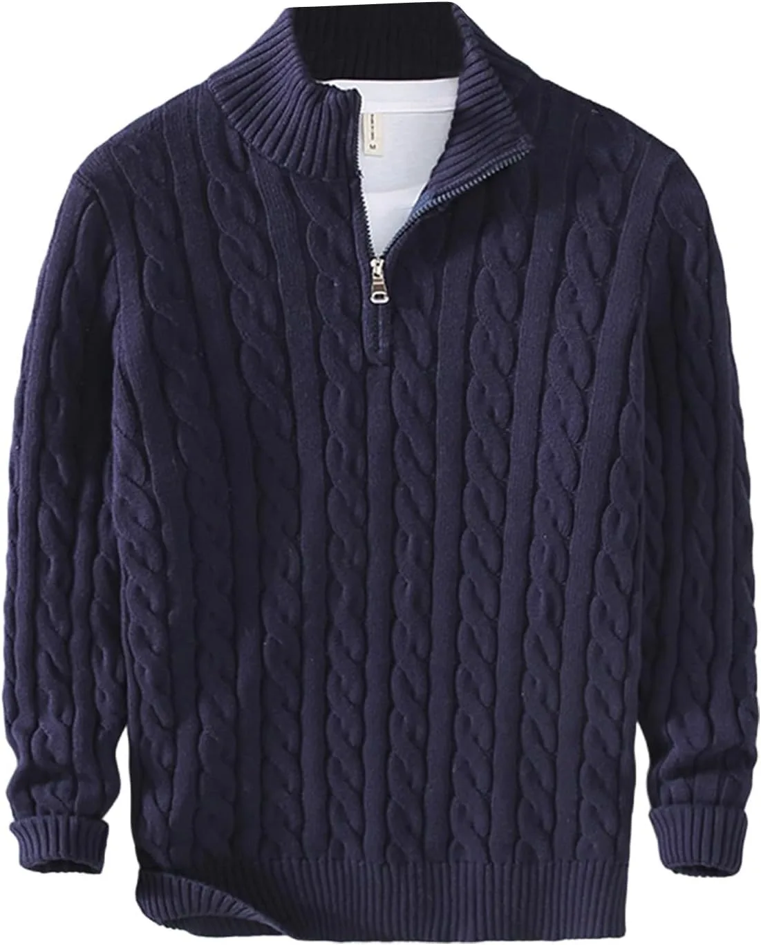 

Мужской свитер с четвертью молнии зимний теплый кабельной вязки PETCDIM