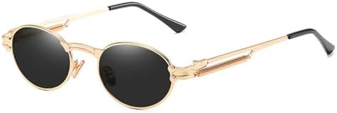 

2027 Женские ретро-солнцезащитные очки в винтажном панк-стиле, овальные солнцезащитные очки для мужчин, круглые солнцезащитные очки с защитой от УФ-излучения UV400 MTZJH, Gold With Black