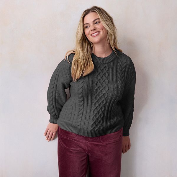 

Свитер с косой Plus size Lc Lauren Conrad, Charcoal Grey