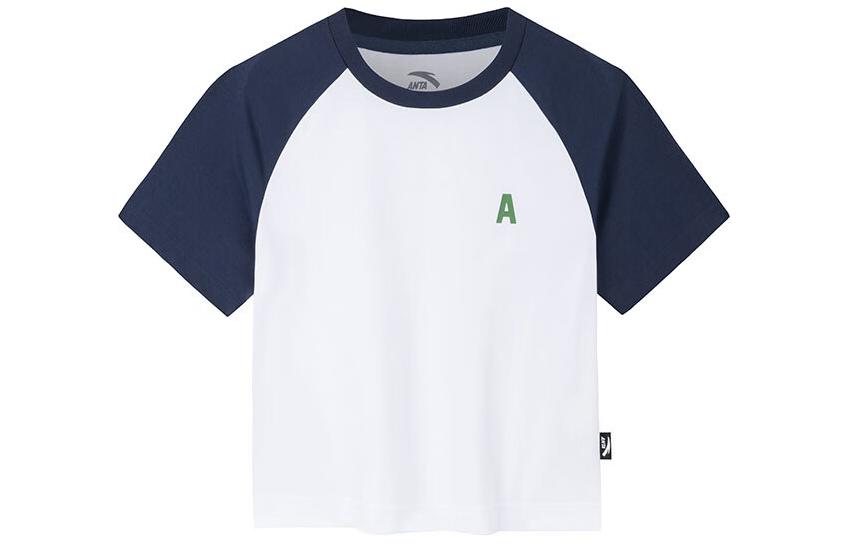 

Футболка с регланными рукавами Anta Life Collection женская чисто белая/темно-синяя