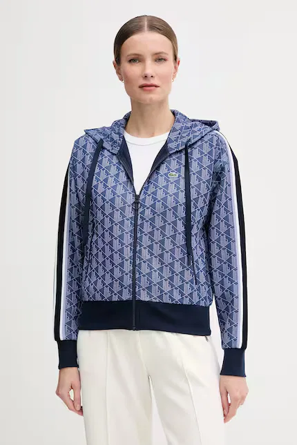 Блуза Lacoste с капюшоном, монограмма, синяя